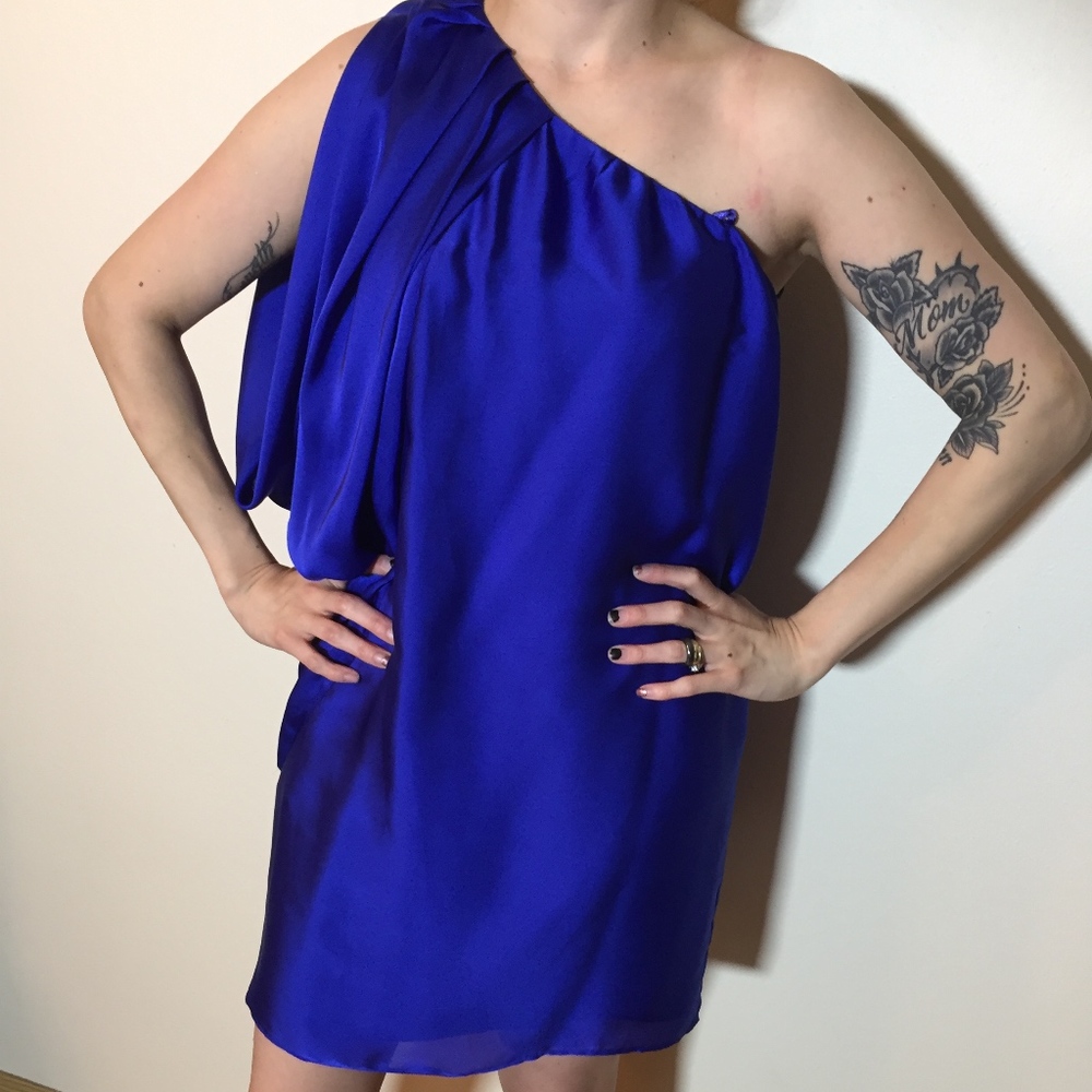 Cobalt Blue Single Shoulder Cocktail Dress